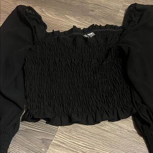 Divided Black Smocked Blouse